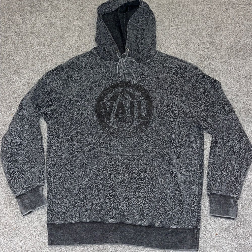 Vail Colorado Gray Hooded Hoodie Worn fleece Sweatshirt M men’s snowboard Skiing